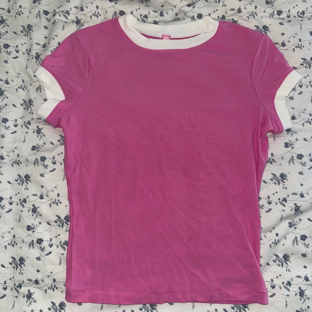 SKIMS Pink and White Ringer T-Shirt